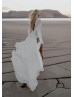 Deep V Neck Ivory Chiffon Slit Wedding Dress